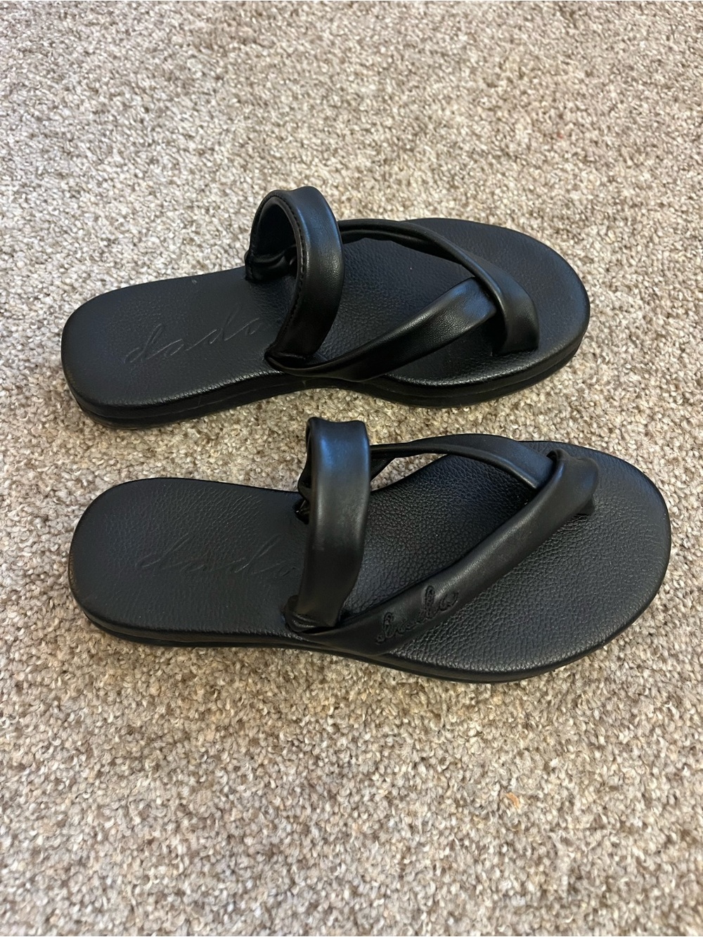 Walk with Dada Black Leather Strap Slide Sandals
